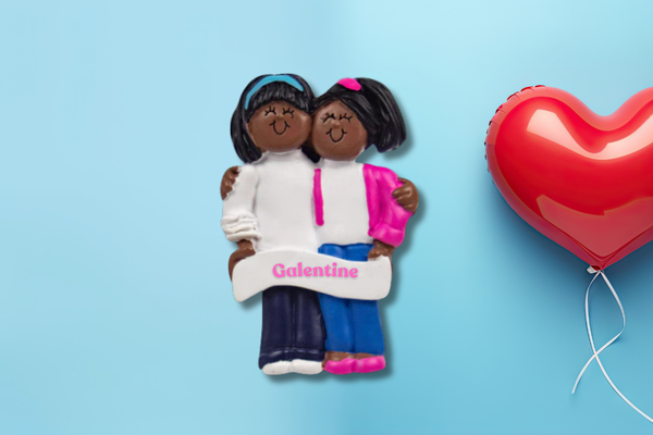 Two smiling girls with arms around each other, customizable with names—a perfect keepsake for celebrating Galentine’s Day or best friends.
