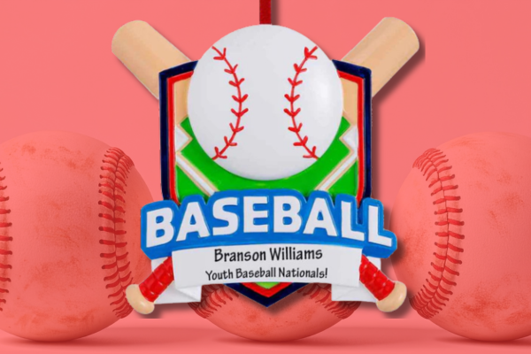 Colorful baseball ornament with bats and player’s name