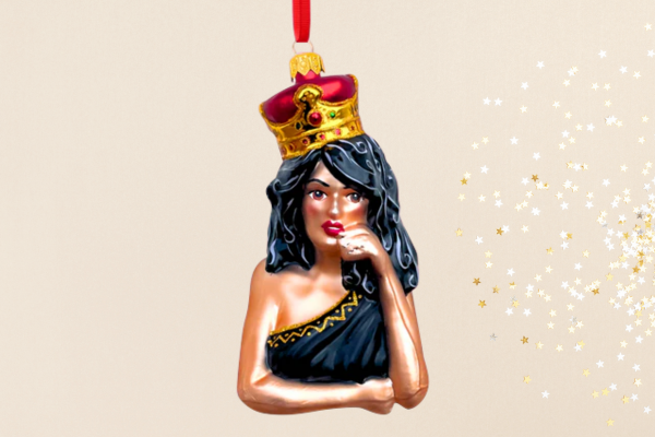Decorative ornament featuring crowned woman symbolizing empowerment and Women’s History Month.