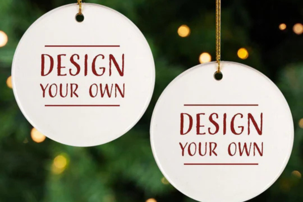 Blank customizable photo ornament template with “Design Your Own” text for personalized memories and photos.