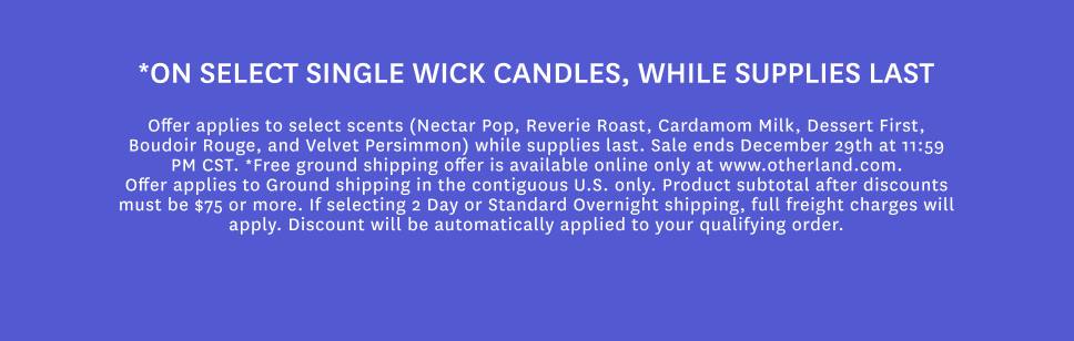 Sale on select single wick candles only. 