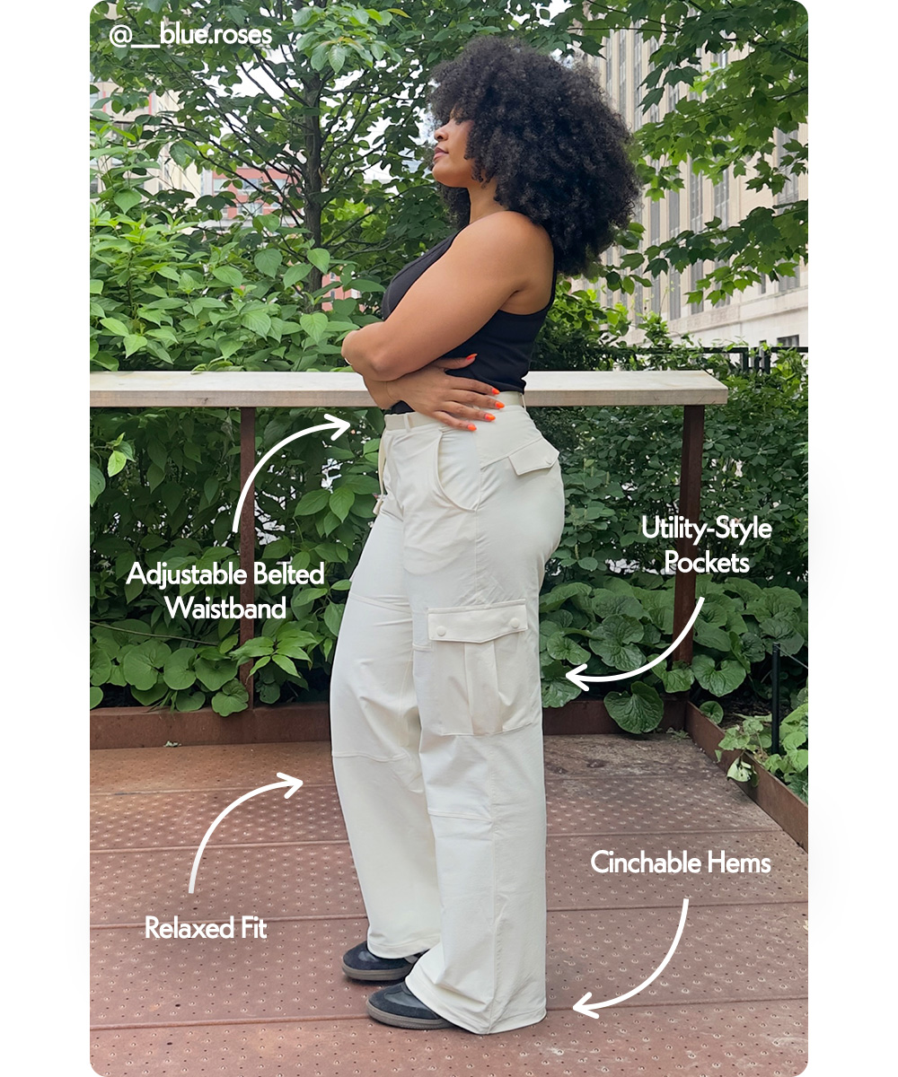 Adjustable Belted Waistband​  Utility-Style Pockets​  Relaxed Fit​  Cinchable Hems