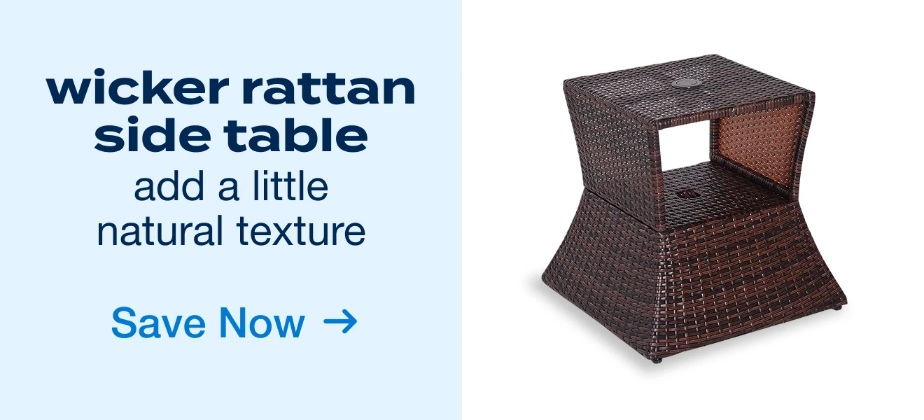 Wicker Rattan Outdoor Patio Side Table with Umbrella Hole