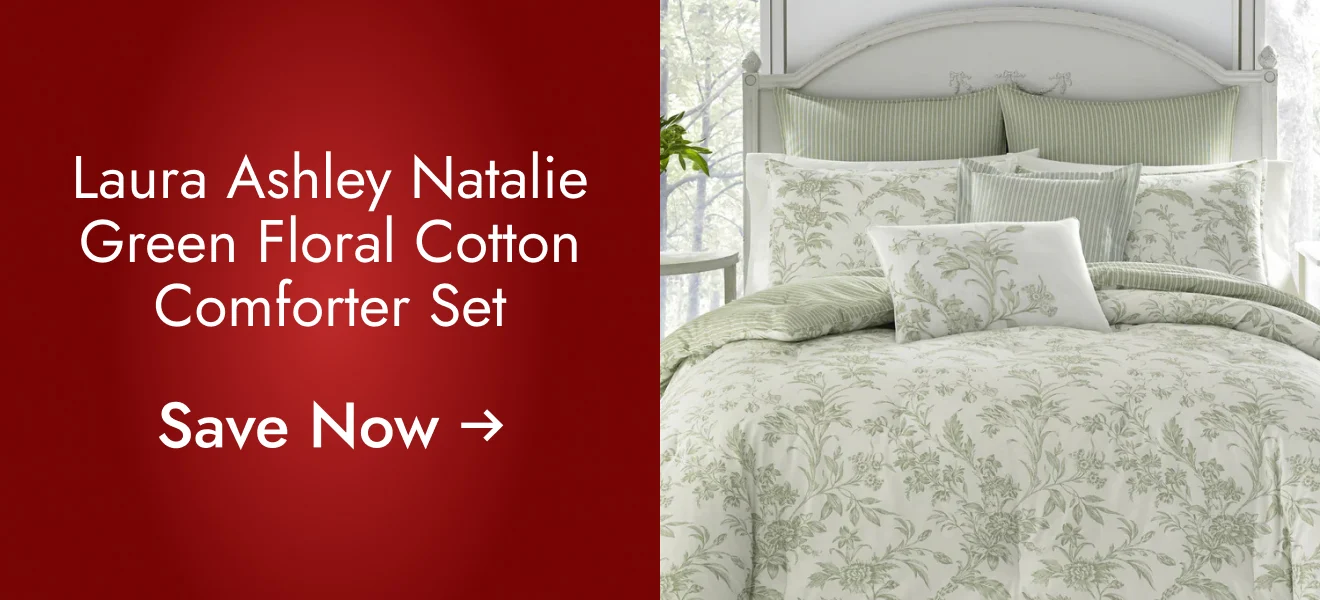 Laura Ashley Natalie Green Floral Cotton Comforter Bonus Set