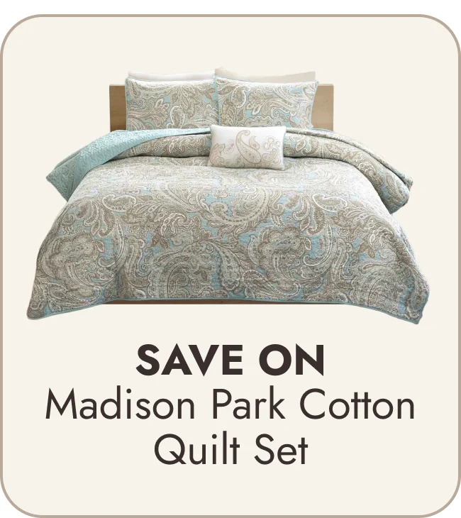 Madison Park Pure Ronan 4 Piece Cotton Quilt Set with Throw Pillow