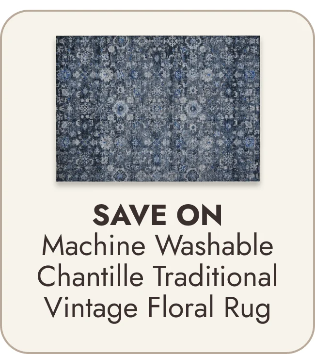 Machine Washable Chantille Traditional Vintage Floral Rug