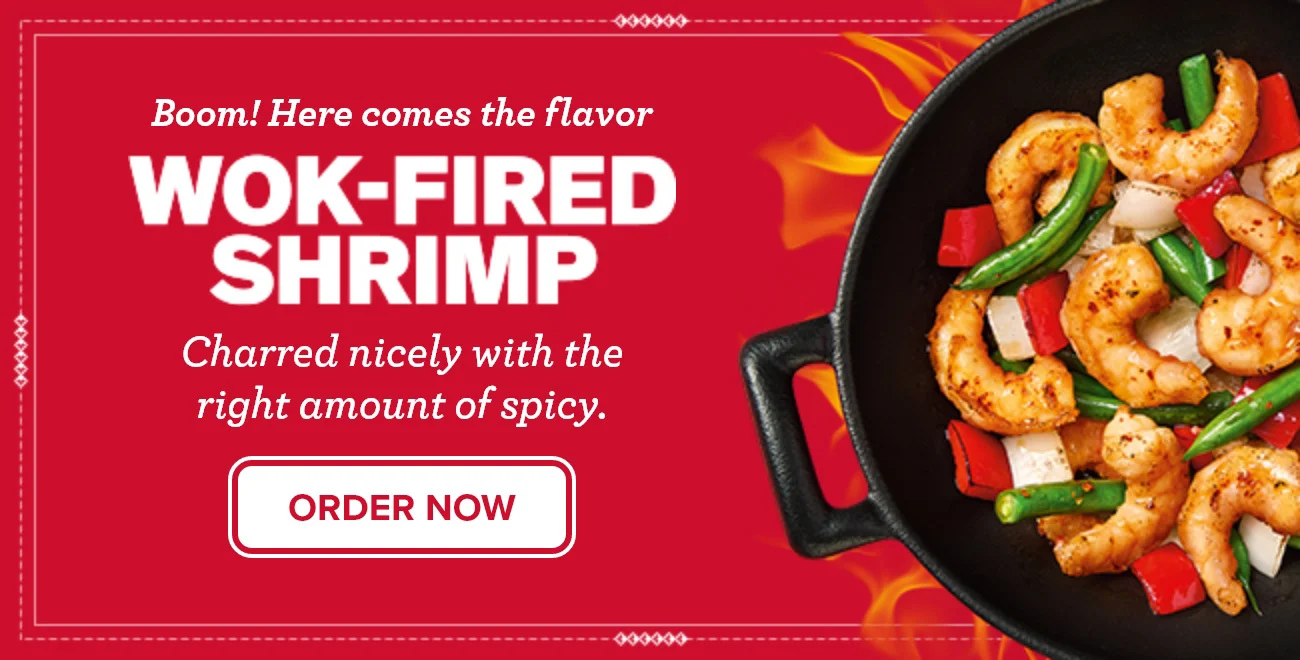 Boom! Here comes the flavor | WOK-FIRED SHRIMP | Charred nicely with the right amount of spicy. |  ORDER NOW