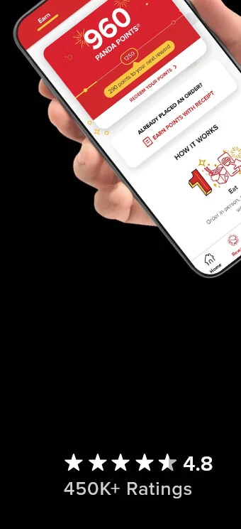 Panda App on mobile device - 4.8 stars - 450K+ Ratings