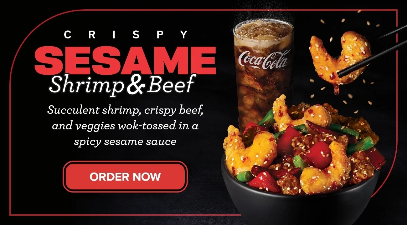CRISPY SESAME Shrimp & Beef - Succulent shrimp, crispy beef, and veggies wok-tossed in a spicy sesame sauce - ORDER NOW