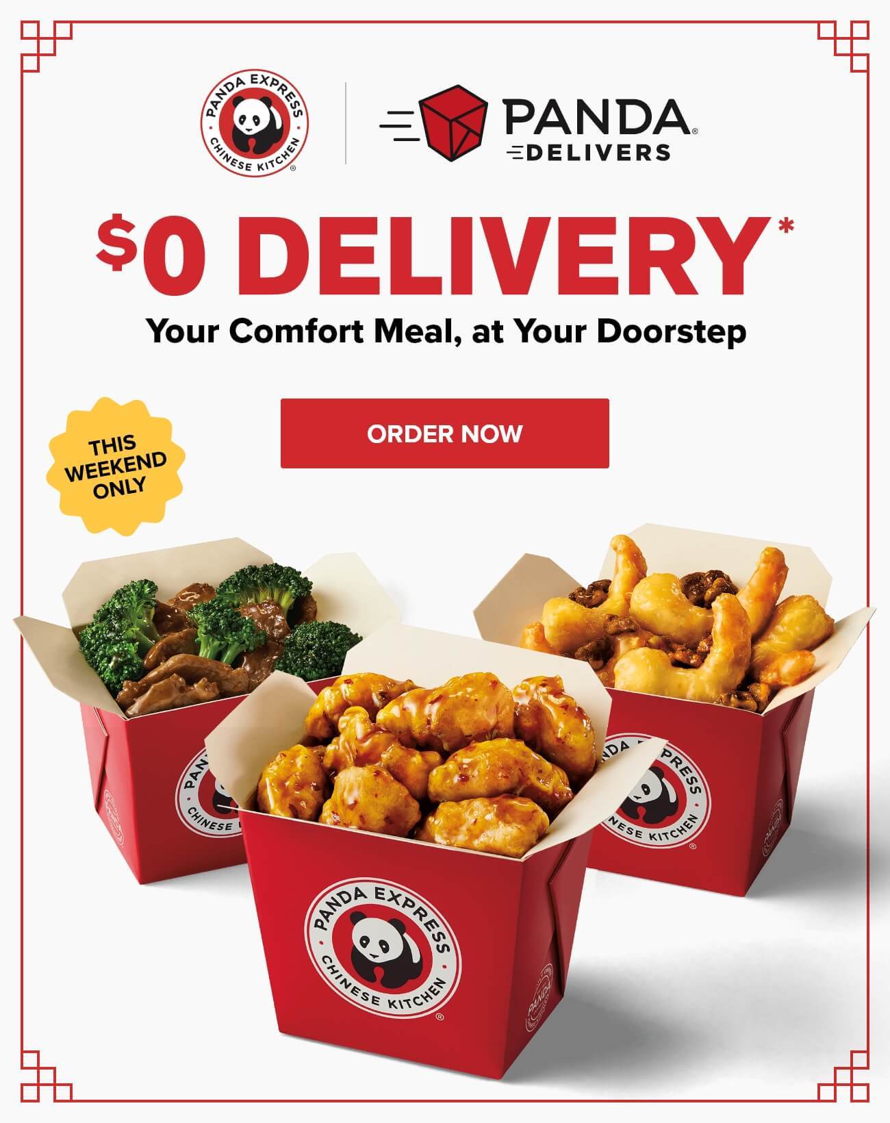 Panda Express | Panda Delivers | $0 Delivery* | Your Comfort Meal, at Your Doorstep | ORDER NOW | THIS WEEKEND ONLY