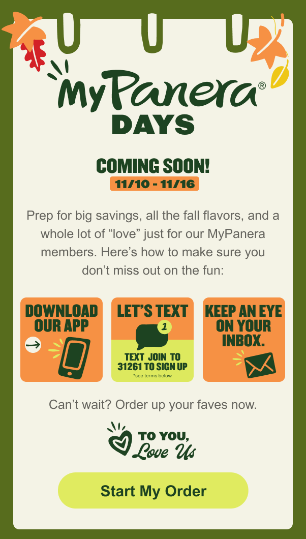 MyPanera Days coming soon! 11/10 - 11/16