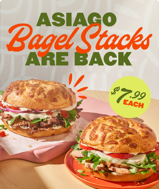 Asiago Bagel Stacks are back. $7.99 each