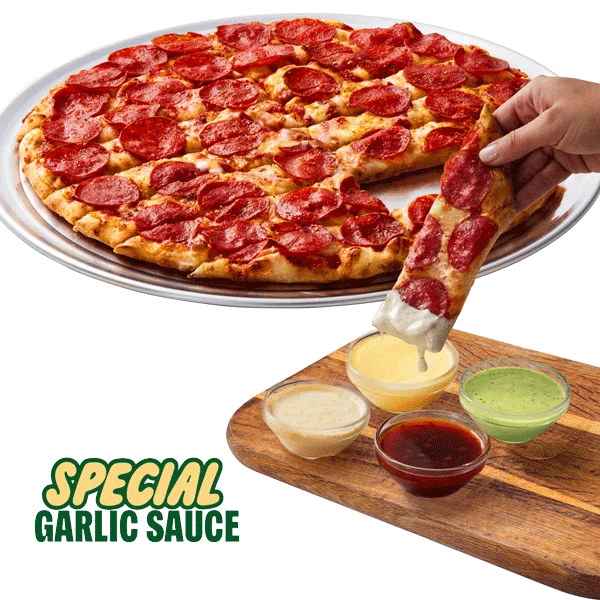 1-Topping Large Pizza & 4 Sauce Flight