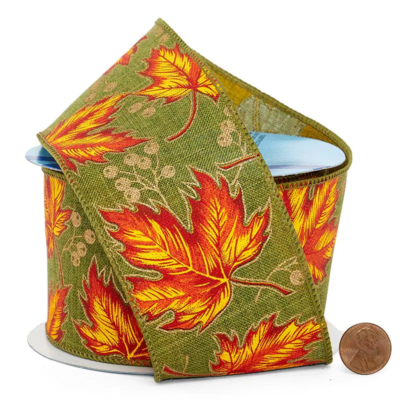 Fall Leaves Natural Ribbon