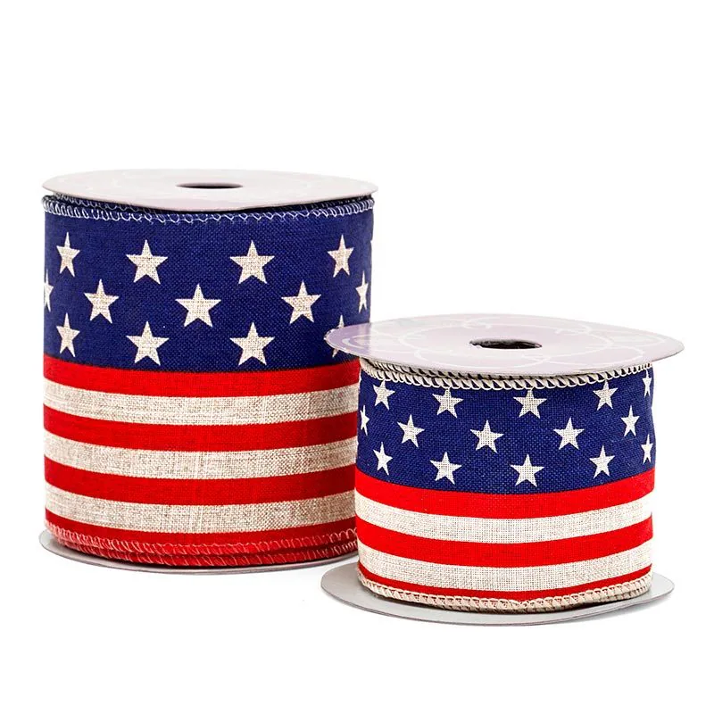 2.5" x 10 yd American Flag Wired Ribbon