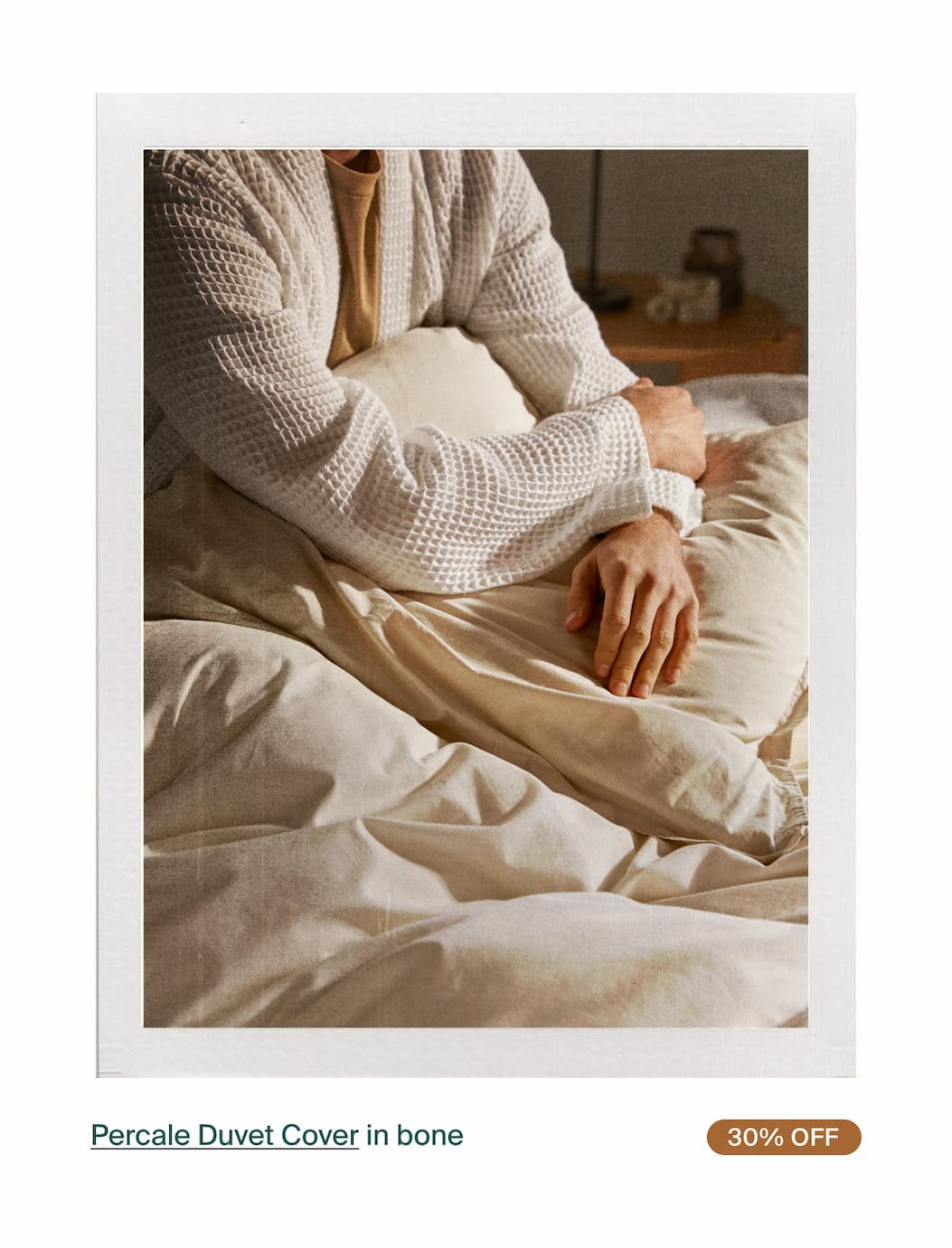 Percale duvet cover in bone. 30% off.