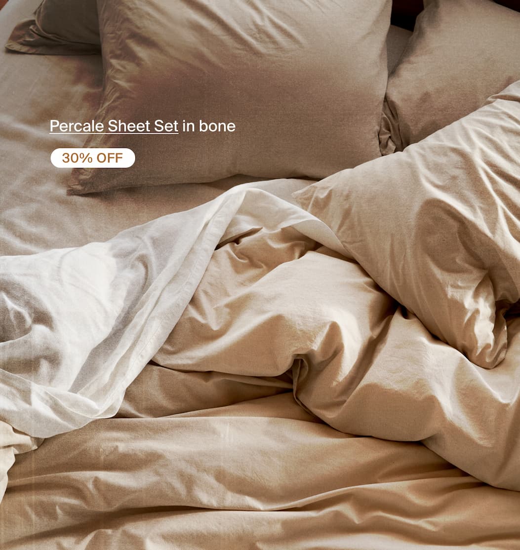 Percale sheet set in bone. 30% off