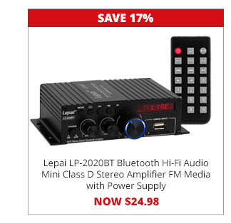 Lepai LP-2020BT Bluetooth Hi-Fi Audio Mini Class D Stereo Amplifier FM Media with Power Supply, now $24.98. SAVE 17%