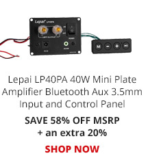 Lepai LP40PA 40W Mini Plate Amplifier Bluetooth Aux 3.5mm Input and Control Panel  SAVE 58% OFF MSRP + an extra 20%. SHOP NOW