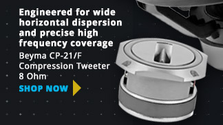 Engineered for wide horizontal dispersion and precise high frequency coverage— Beyma CP-21-F Compression Tweeter 8 Ohm. SHOP NOW