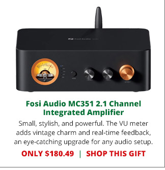 Fosi Audio MC351 2.1 Channel Integrated Amplifier—Small, stylish, and powerful. The VU meter adds vintage charm and real-time feedback, an eye-catching upgrade for any audio setup. ONLY $180.49. SHOP THIS GIFT