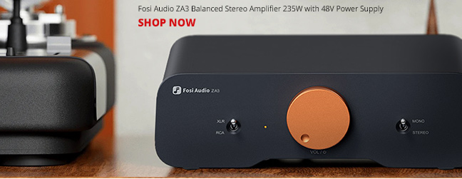 Fosi Audio ZA3 Balanced Stereo Amplifier 235W with 48V Power Supply. SHOP NOW