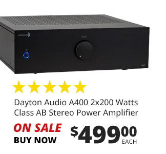 Dayton Audio A400 2x200 Watts Class AB Stereo Power Amplifier, ON SALE $499.00. BUY NOW