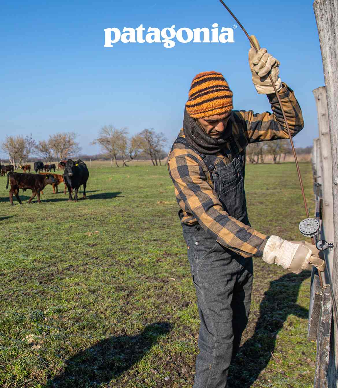 Patagonia. Photo of a person fixing a fence.