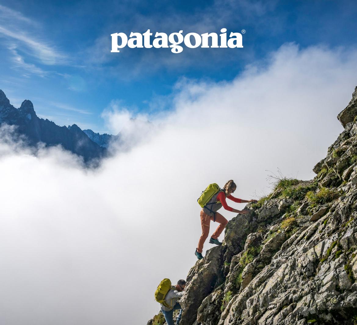 Patagonia. A person climbing a rock.