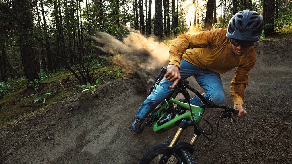 A person biking in the mountains.