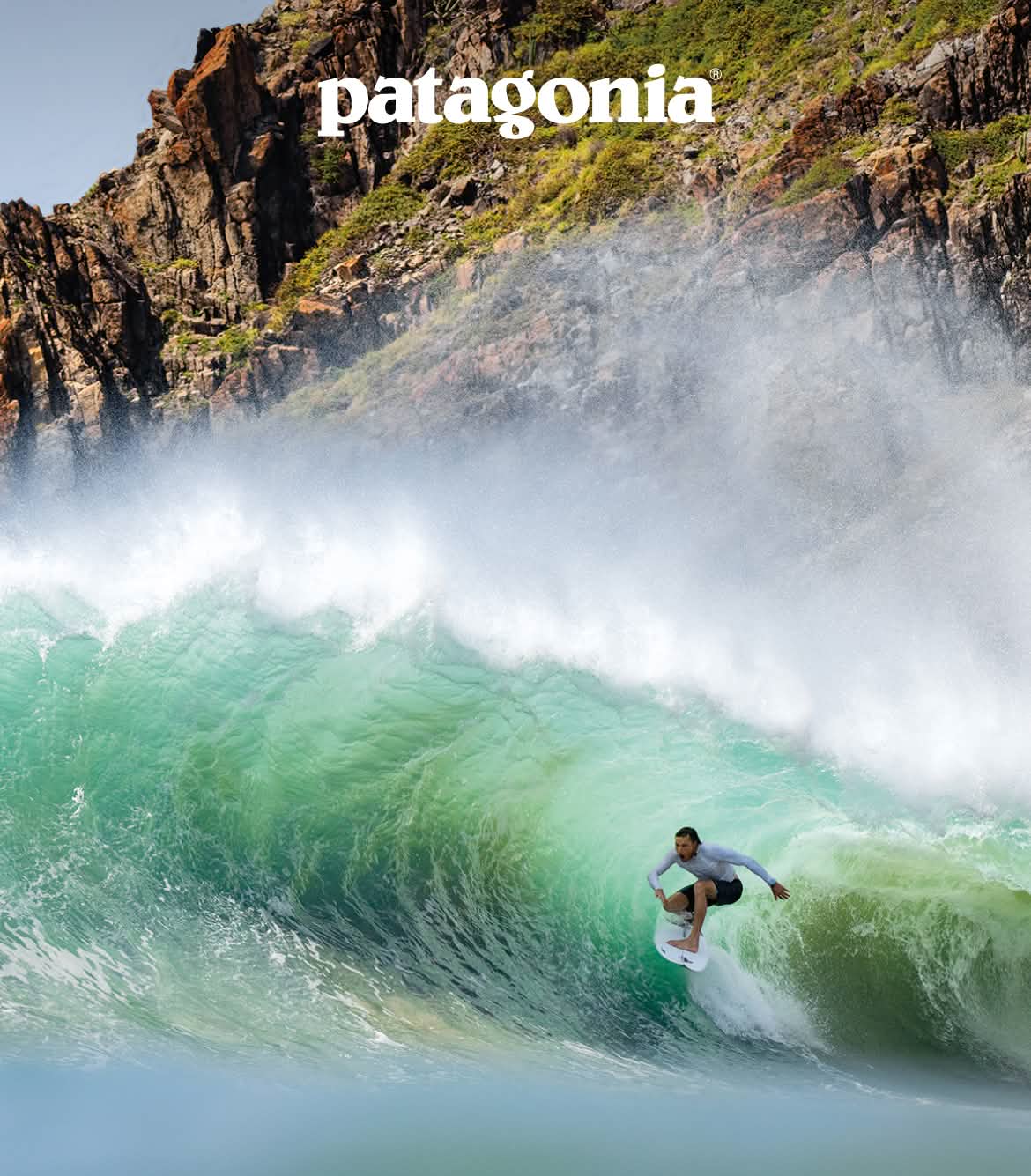 Patagonia. A surfer getting barreled.