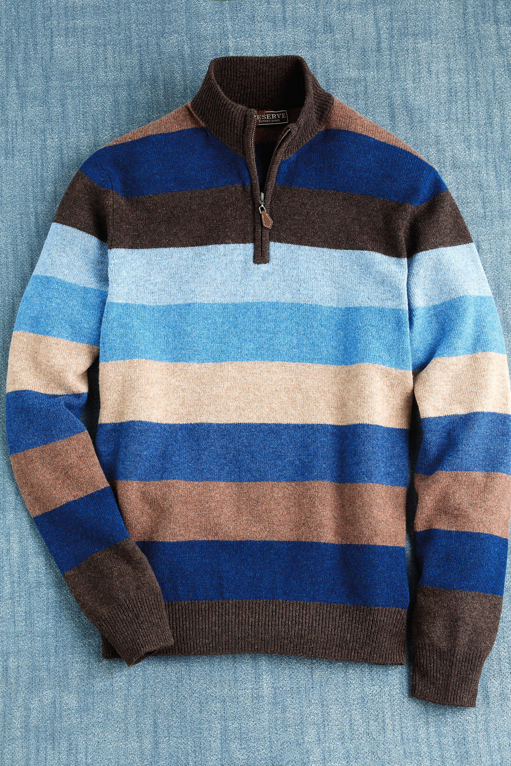 Image of Reserve Lyndhurst Lambswool Stripe Mock Quarter-Zip