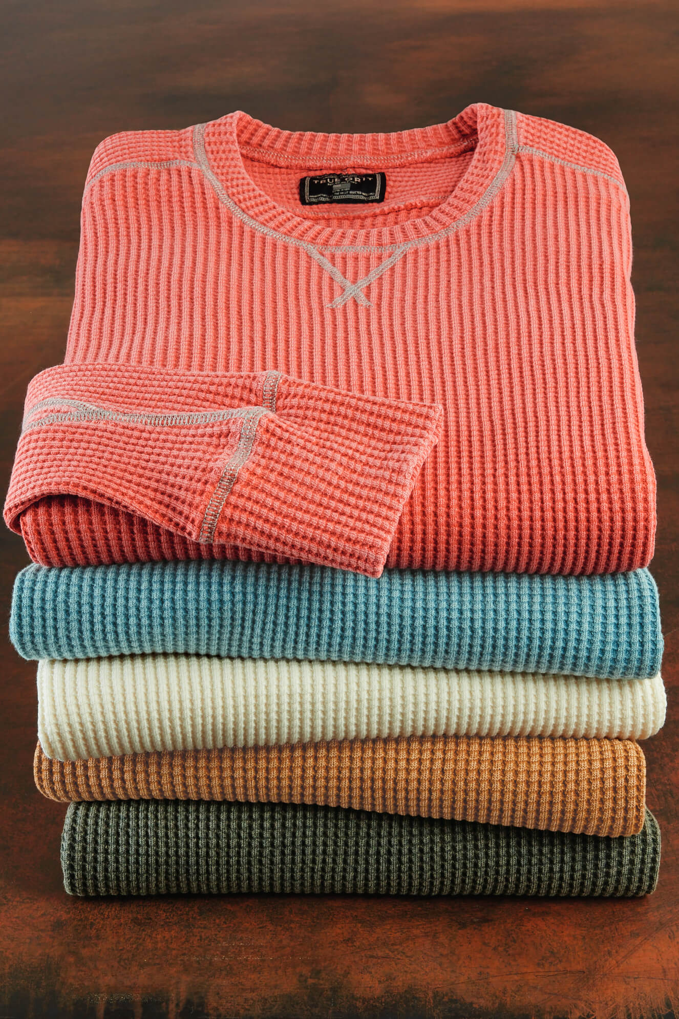 Image of True Grit Long Sleeve Fillmore Chunky Waffle Crewneck Shirt