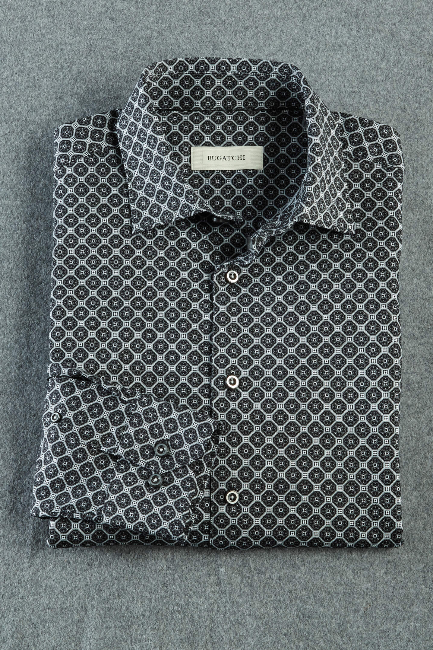 Image of Bugatchi Long Sleeve Geo Knit Shirt