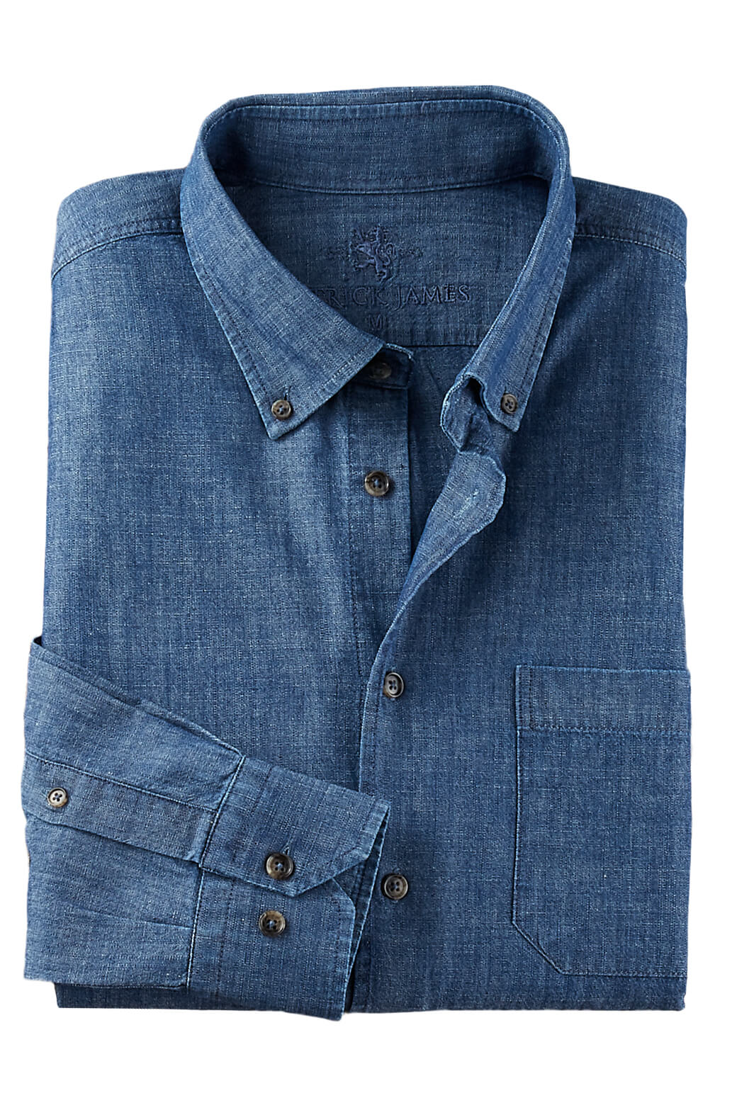 Image of Patrick James Long Sleeve Button Down Solid Chambray Shirt