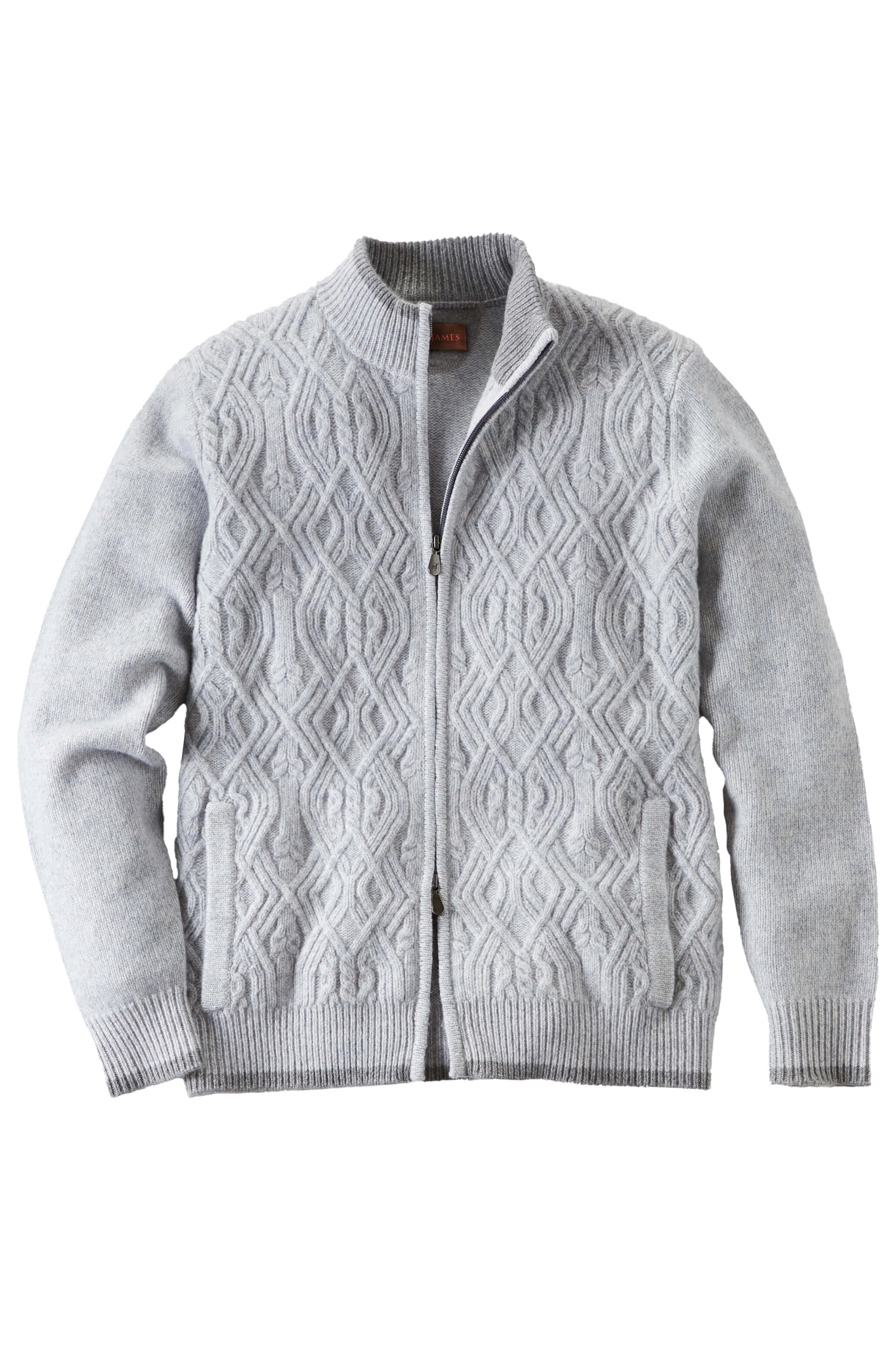 Image of Patrick James Mouline Tweed Cable Front Zip Sweater