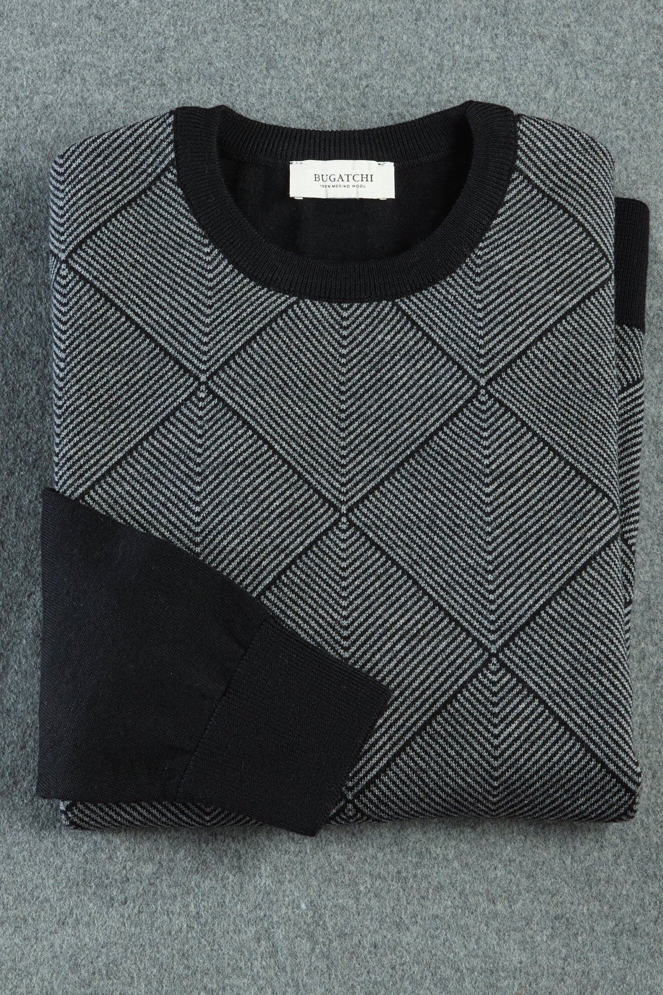 Image of Bugatchi Long Sleeve Diamond Pattern Crewneck Sweater
