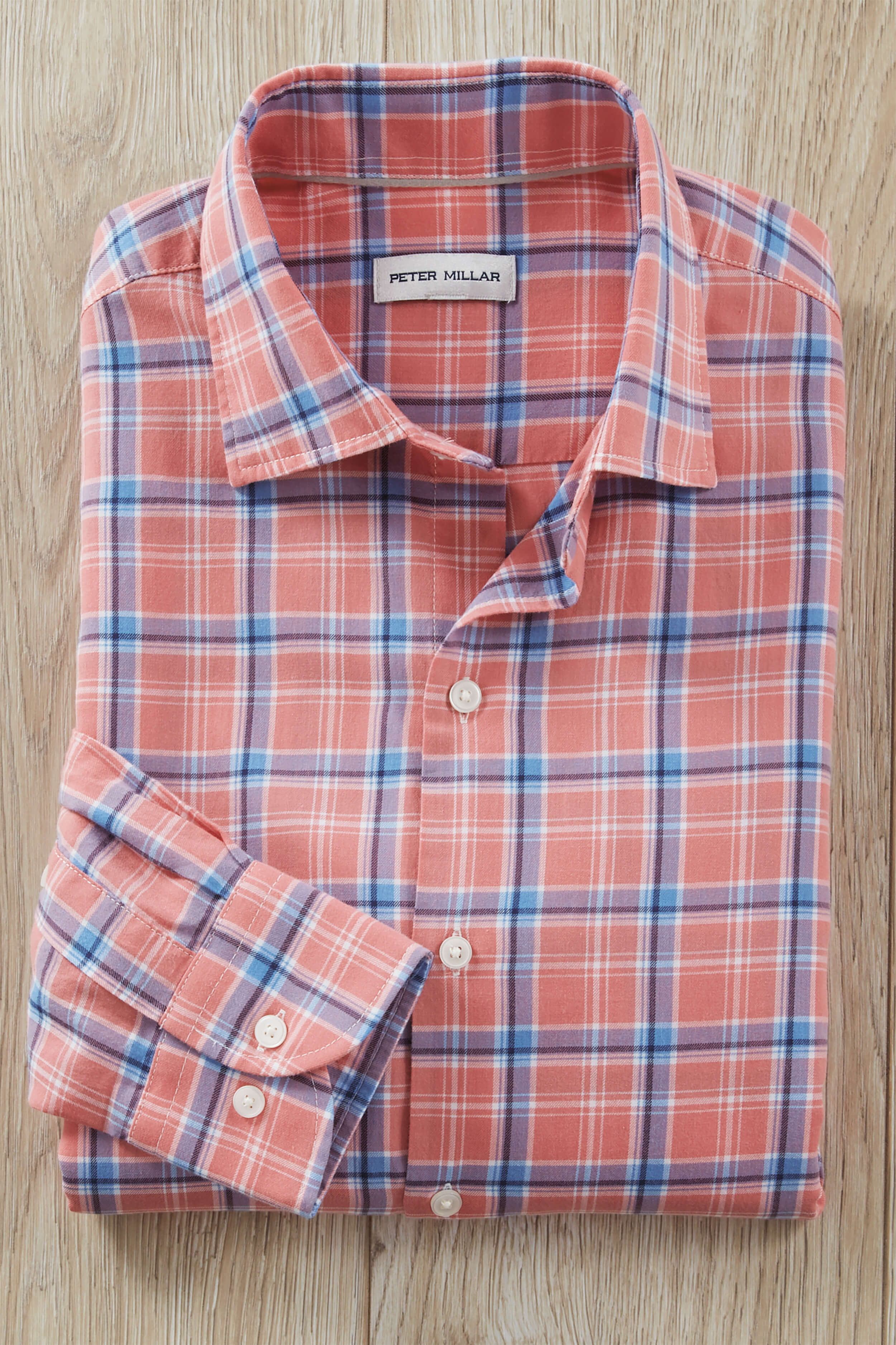 Image of Peter Millar Long Sleeve Spread Collar Triton Plaid Shirt