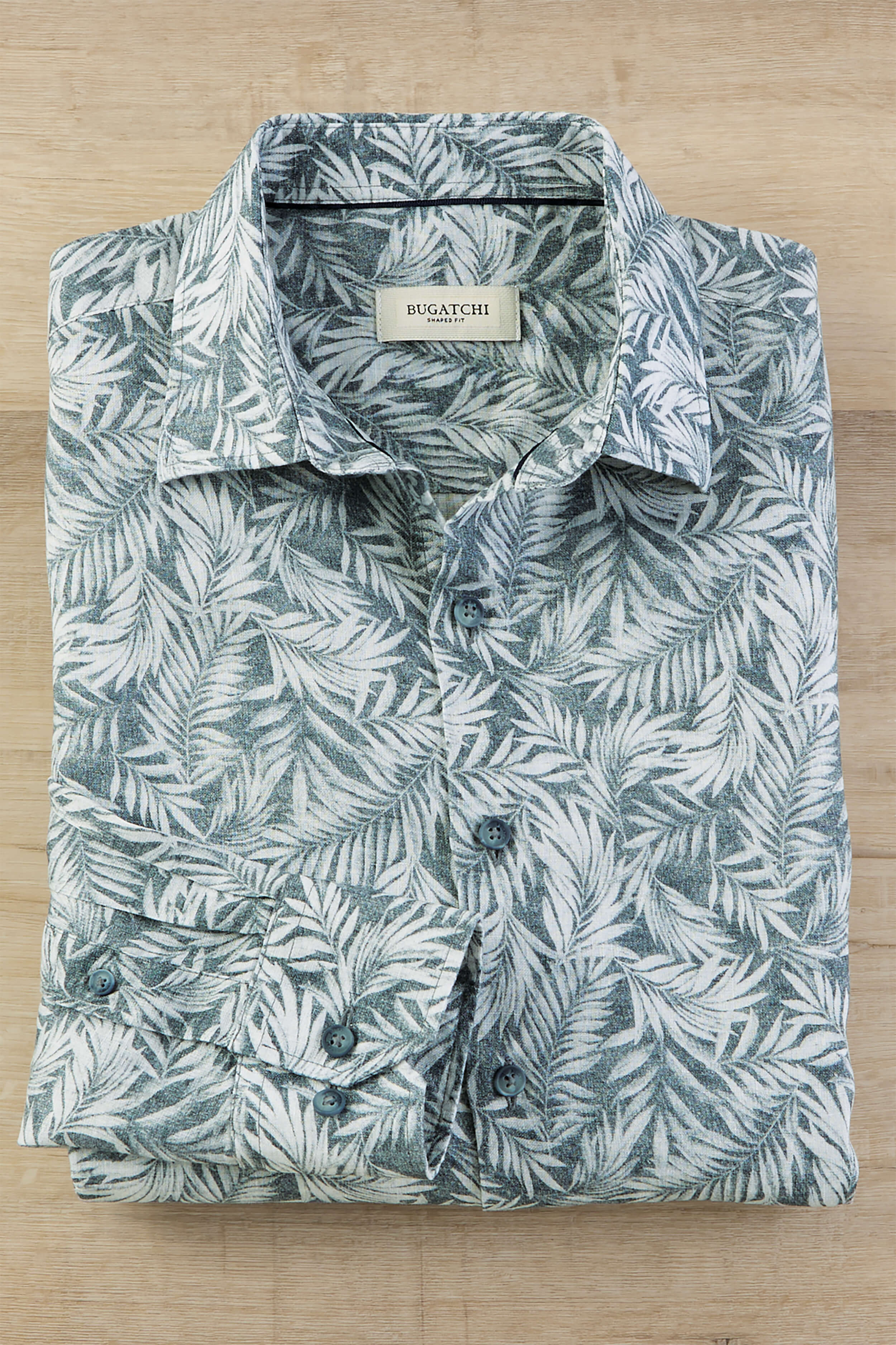 Image of Bugatchi Long Sleeve Palm Linen Shirt