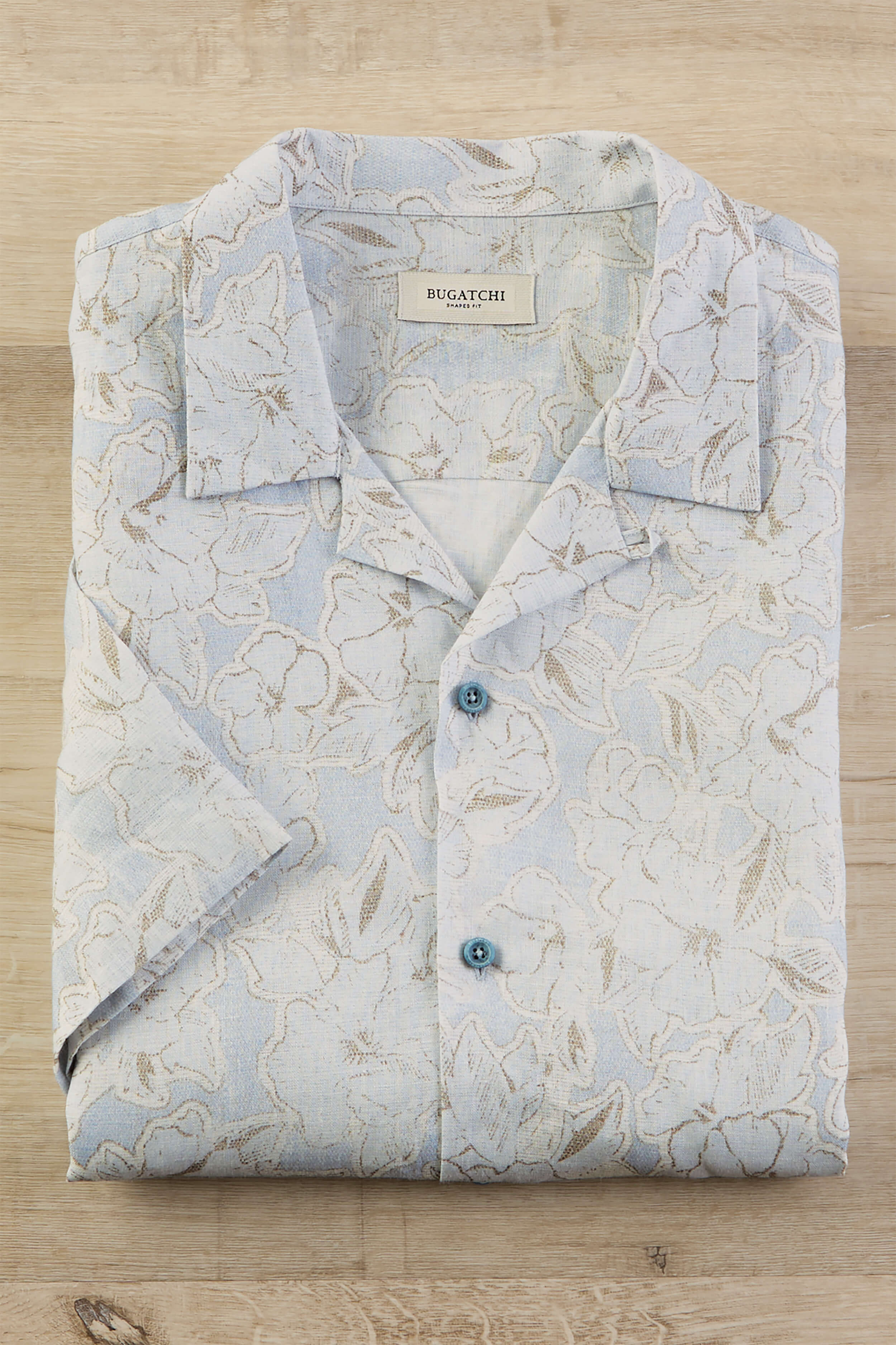 Image of Bugatchi Short Sleeve Floral Linen Camp Shirt