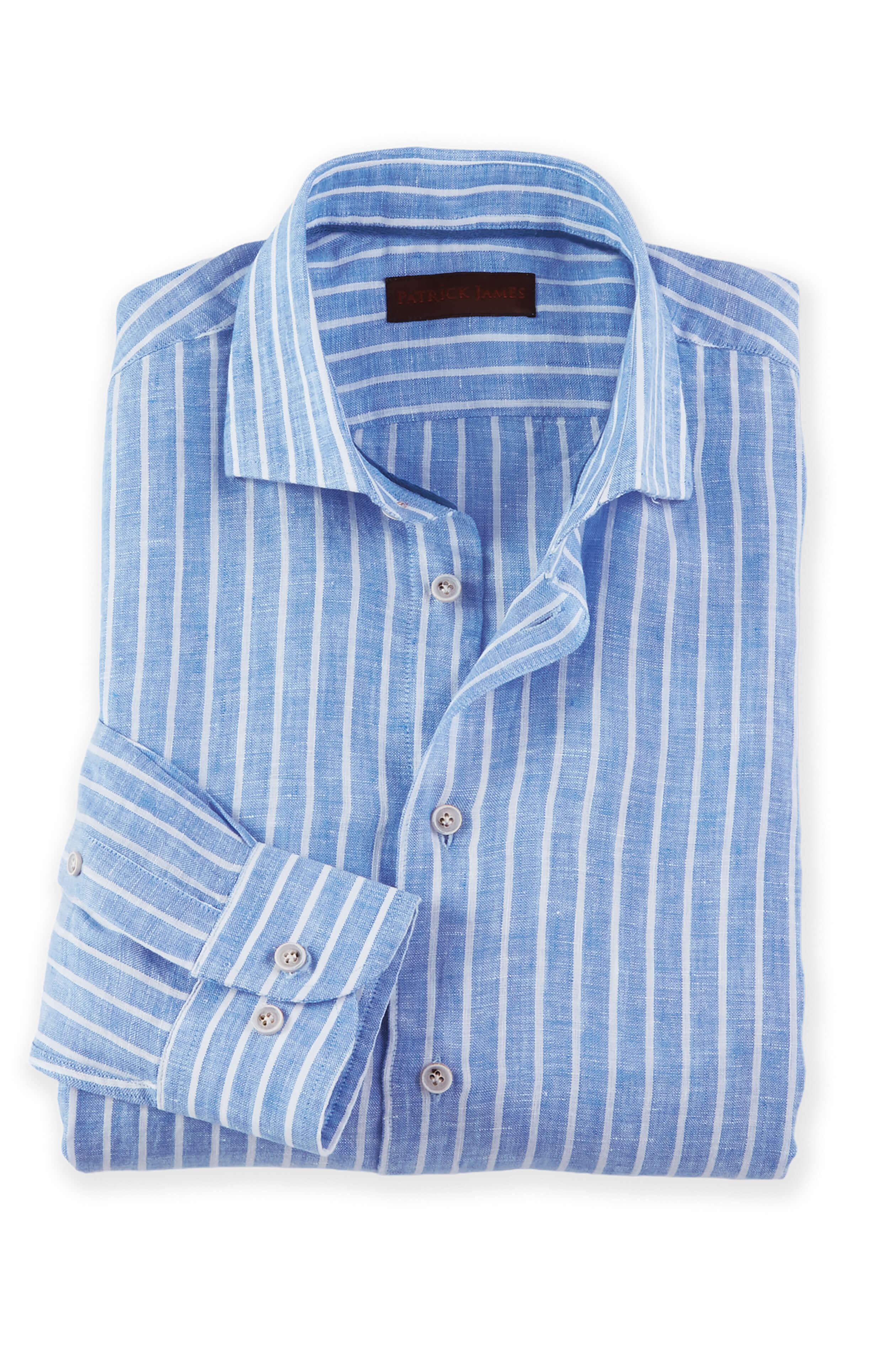 Image of Long Sleeve Stripe Point Collar Linen Shirt
