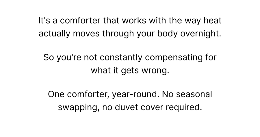 It's a comforter that works with the way heat actually moves through your body overnight.