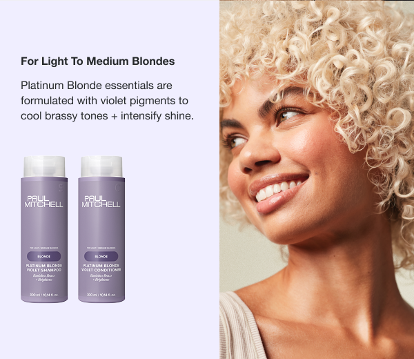 Platinum Blonde essentials are formulated with violet pigments to cool brassy tones + intensify shine.