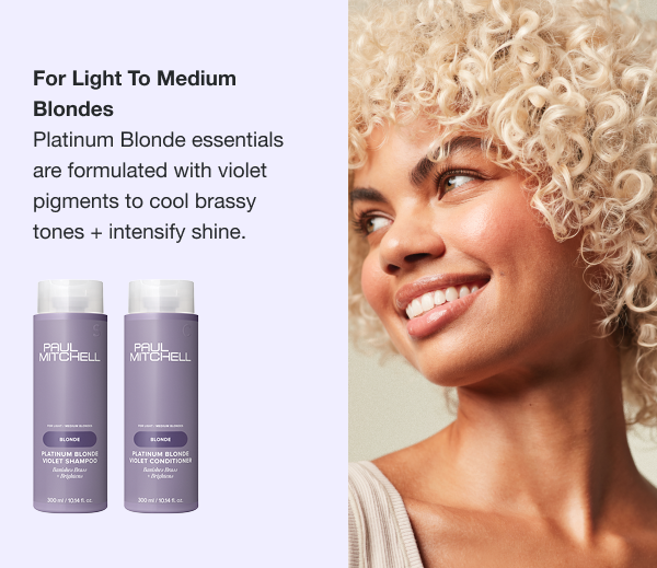 Platinum Blonde essentials are formulated with violet pigments to cool brassy tones + intensify shine.