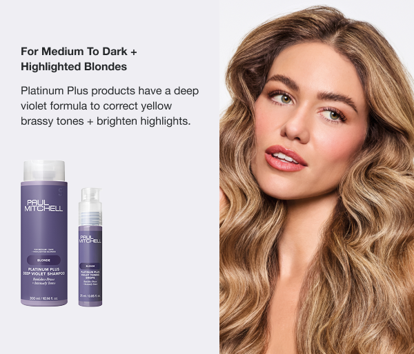 Platinum Plus products have a deep violet formula to correct yellow brassy tones + brighten highlights.