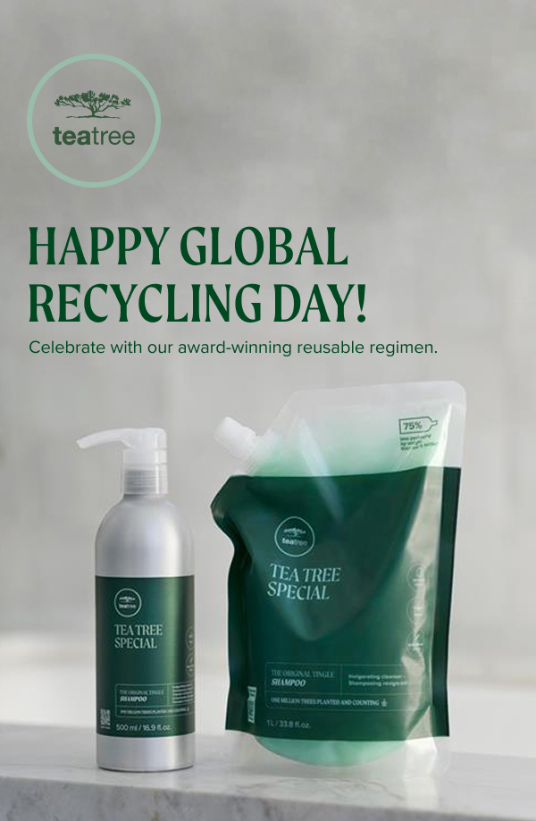 Happy Global Recycling Day! Image of Tea Tree Special Refill Pouches and Tea Tree Special Aluminum Bottles 