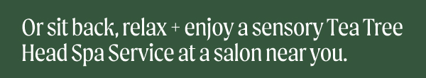 Or sit back, relax + enjoy a sensory Tea Tree Head Spa Service at a salon near you.