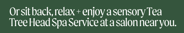 Or sit back, relax + enjoy a sensory Tea Tree Head Spa Service at a salon near you.