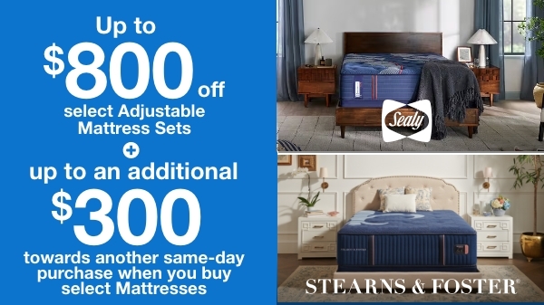 Up to $800 Off Sealy and Stearns & Foster Adjustable Mattress Sets