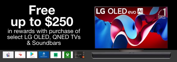 Up to $250 in rewards with purchase of select LG OLED TVs and Soundbars 